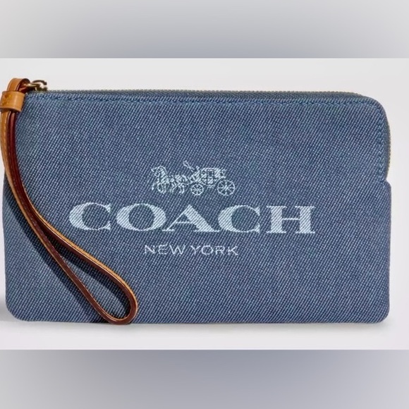 Coach Handbags - Coach Denim Horse and Carriage Large Signature Wristlet Zipped Clutch NWOT